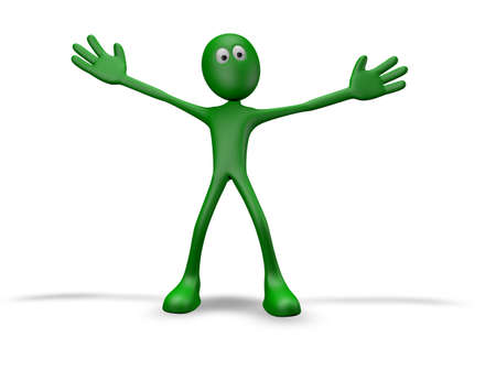 cartoon guy with wide open arms - 3d illustrationの写真素材