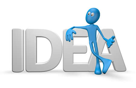 cartoon guy and the word idea - 3d illustrationの写真素材