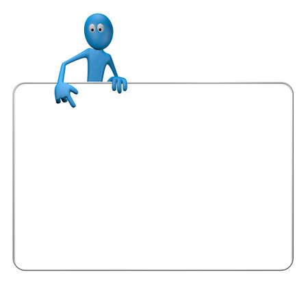 cartoon guy and blank white sign - 3d illustrationの写真素材