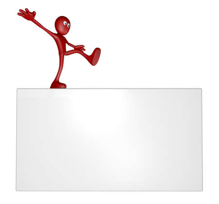 cartoon guy balances on white board - 3d illustrationの写真素材