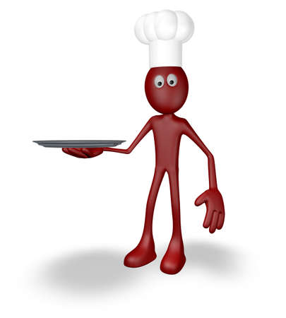 cartoon cook with plate - 3d illustrationの写真素材