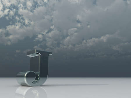 metal uppercase letter j under dark cloudy sky - 3d illustrationの写真素材