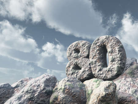 number eighty rock under cloudy blue sky - 3d illustrationの写真素材