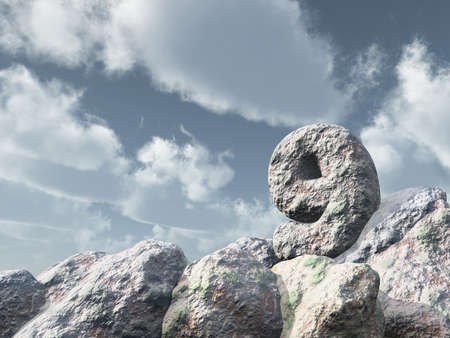 number nine rock under cloudy blue sky - 3d illustrationの写真素材
