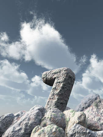 number seven rock under cloudy blue sky - 3d illustrationの写真素材