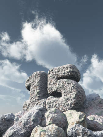 number fifteen rock under cloudy blue sky - 3d illustrationの写真素材