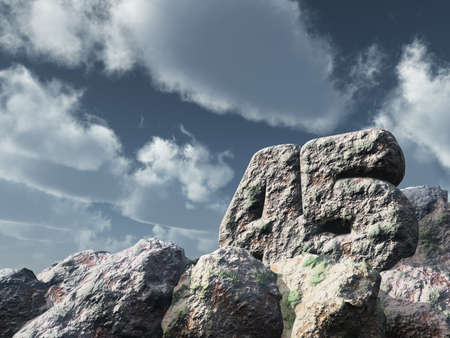 number forty five rock under cloudy blue sky - 3d illustrationの写真素材