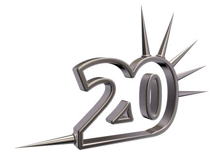 number twenty with prickles on white background - 3d illustrationの写真素材