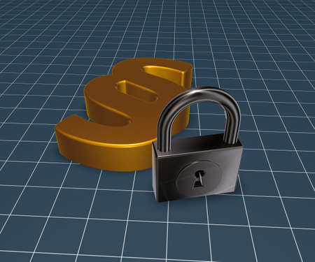 golden paragraph symbol and padlock - 3d renderingの写真素材