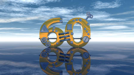 steampunk number sixty under blue sky - 3d renderingの写真素材