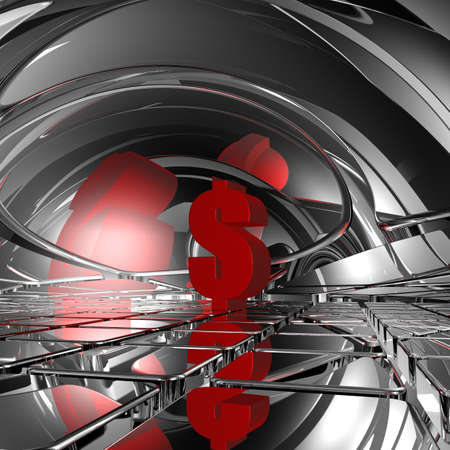 red dollar symbol in futuristic space - 3d renderingの写真素材