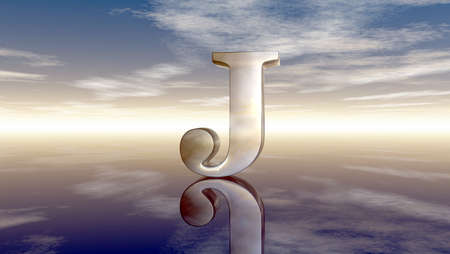 metal uppercase letter j under cloudy sky - 3d renderingの写真素材