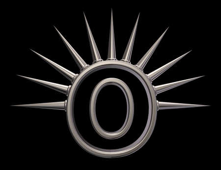 letter o with metal prickles on black background - 3d illustrationの写真素材