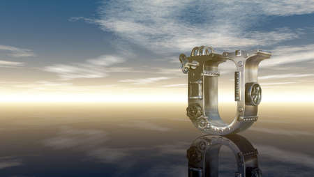 machine letter u under cloudy sky - 3d illustrationの写真素材