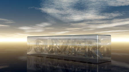 the word glazier in glass cube under cloudy sky - 3d rendering