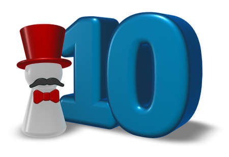 number ten and pawn with hat and beard - 3d rendering