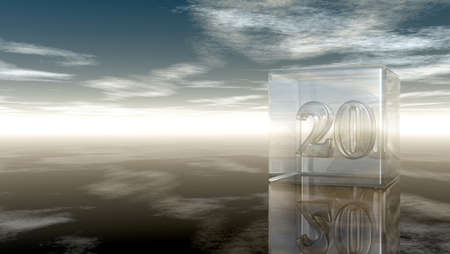 number twenty in glass cube under cloudy sky - 3d renderingの写真素材