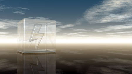 flash symbol in glass cube under cloudy sky - 3d rendering