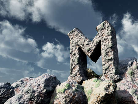 rune rock under cloudy blue sky - 3d illustrationの写真素材