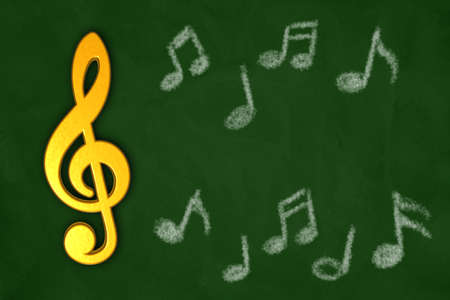clef and music notes on chalkboard - 3d illustrationの写真素材
