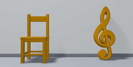 clef symbol and chair - 3d renderingの写真素材
