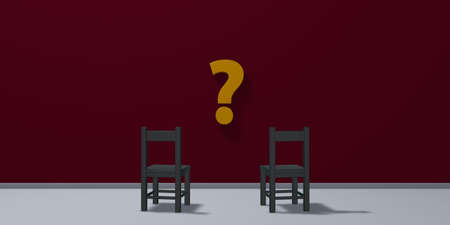 two chairs and question mark symbol - 3d rendering