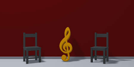 clef symbol and chairs - 3d renderingの写真素材