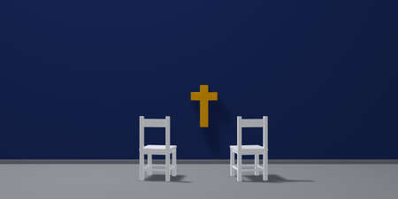 two chairs and christian cross - 3d renderingの写真素材