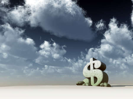 dollar symbol in the desert - 3d renderingの写真素材