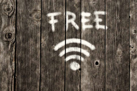 wifi symbol on old wooden planksの写真素材