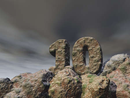 number ten rock under dark sky - 3d illustration