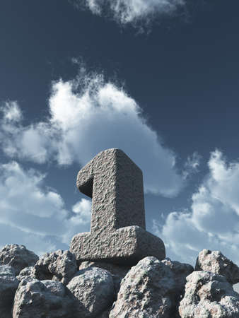 number one rock under cloudy blue sky - 3d illustrationの写真素材