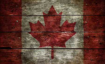 flag of canada on wooden backgroundの写真素材