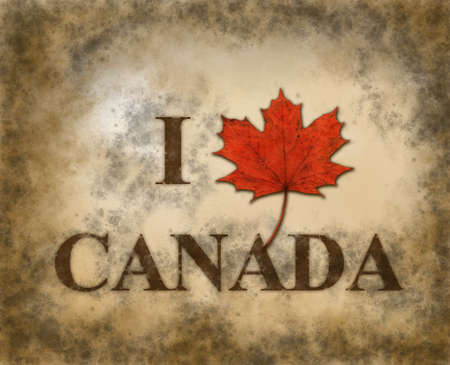 i love canada tag with maple leaf on grunge backgroundの写真素材
