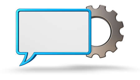blank speech bubble and gear wheel on white background - 3d renderingの写真素材