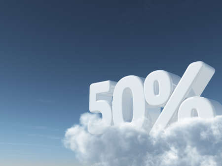number fifty and percent symbol in the sky - 3d renderingの写真素材