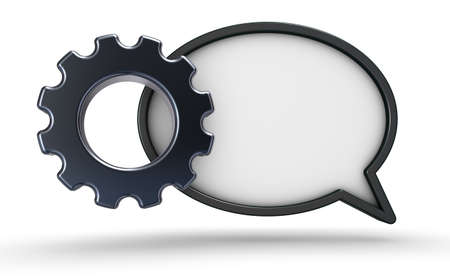 blank speech bubble and gear wheel on white background - 3d renderingの写真素材