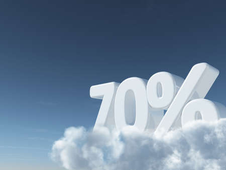 number seventy and percent symbol in the sky - 3d renderingの写真素材