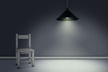 chair and lamp in dark room - 3d renderingの写真素材