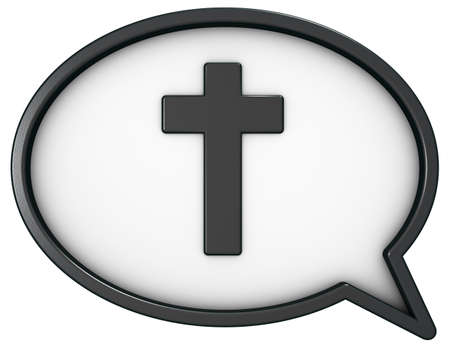 christian cross and speech bubble on white background - 3d rendering