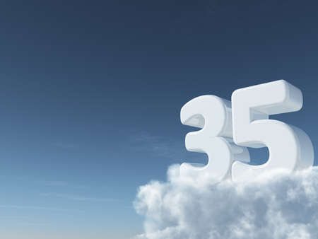 number thirty-five on clouds - 3d renderingの写真素材