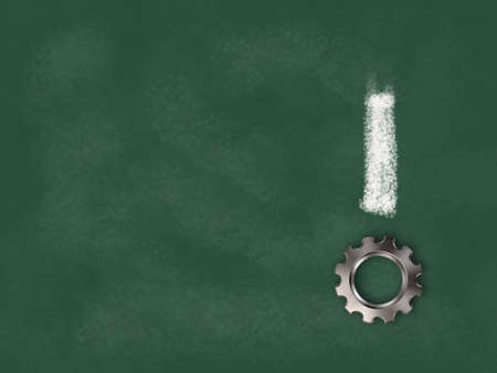 exclamation mark with gear wheel on chalkboard - illustrationの写真素材