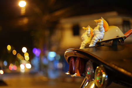 Doll on the roof of the carの写真素材