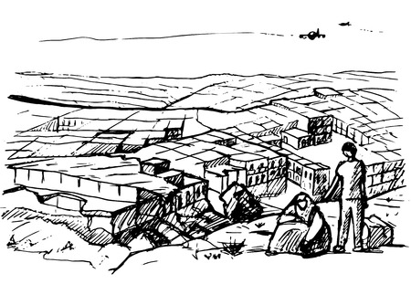 People leave Syria, fleeing bombingsのイラスト素材
