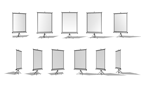 Set of Vertical screen for a projector or an advertising banner. Different angles. Isolated on white background.のイラスト素材