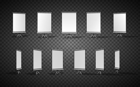 Set of Vertical screen for a projector or an advertising banner. Different angles. Isolated on transparent background.のイラスト素材
