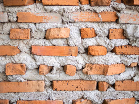 close up orange brick on concrete wall for backgroundの写真素材