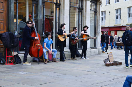 Street band play in York UK, music promotion, tourist attraction, the way to make money, editorial photo.のeditorial素材