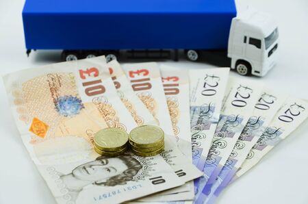 British pounds pay for driving a big lorry in UKの写真素材