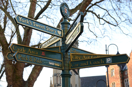 Historic direction sign for visitors in York UKのeditorial素材